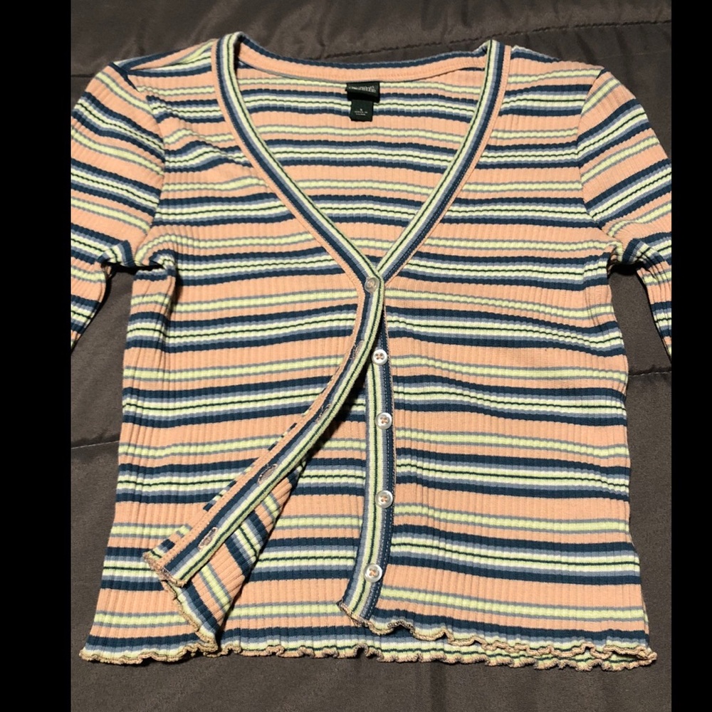 Striped Peach Pink Crop Top Cardigan